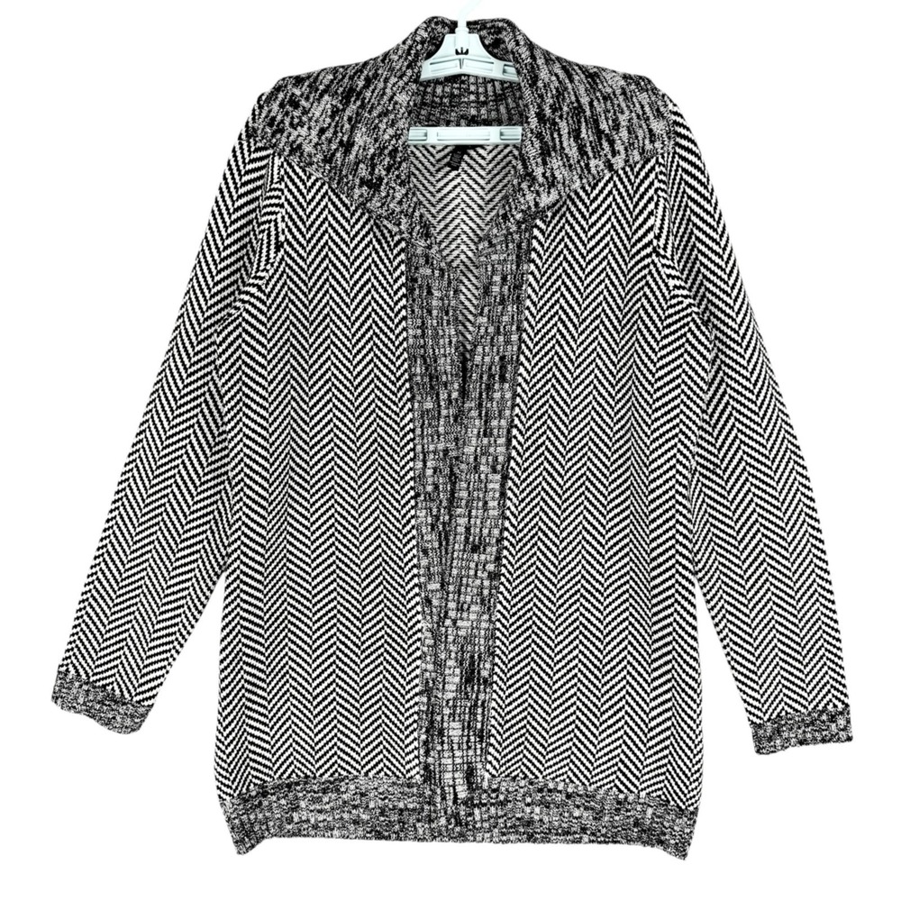 WHBM Women's Black/White Chevron Open Front Knit Cardigan Sweater Sz Medium NWOT